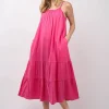 Ruffled A-Line Midi Cami Dress -  Fuchsia