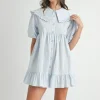 Ruffled Hem Peter Pan Collar Button Down Mini Dress - Blue