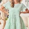 Ruffled Hem Short Sleeve Tiered Dress - Neon Green Multi