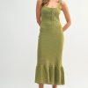 Ruffled Hem Sleeveless Crochet Knit Midi Dress - Dk Kiwi