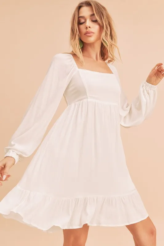 Ruffled-Hem-Square-Neck-Balloon-Sleeve-Mini-Dress-White-2