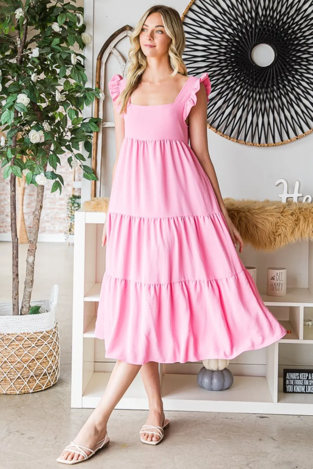 Ruffled-Sleeveless-Tiered-Midi-Dress-Bubble-Pink-4
