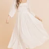 Ruffled Smocked Square Neck Balloon Sleeve Dress - White