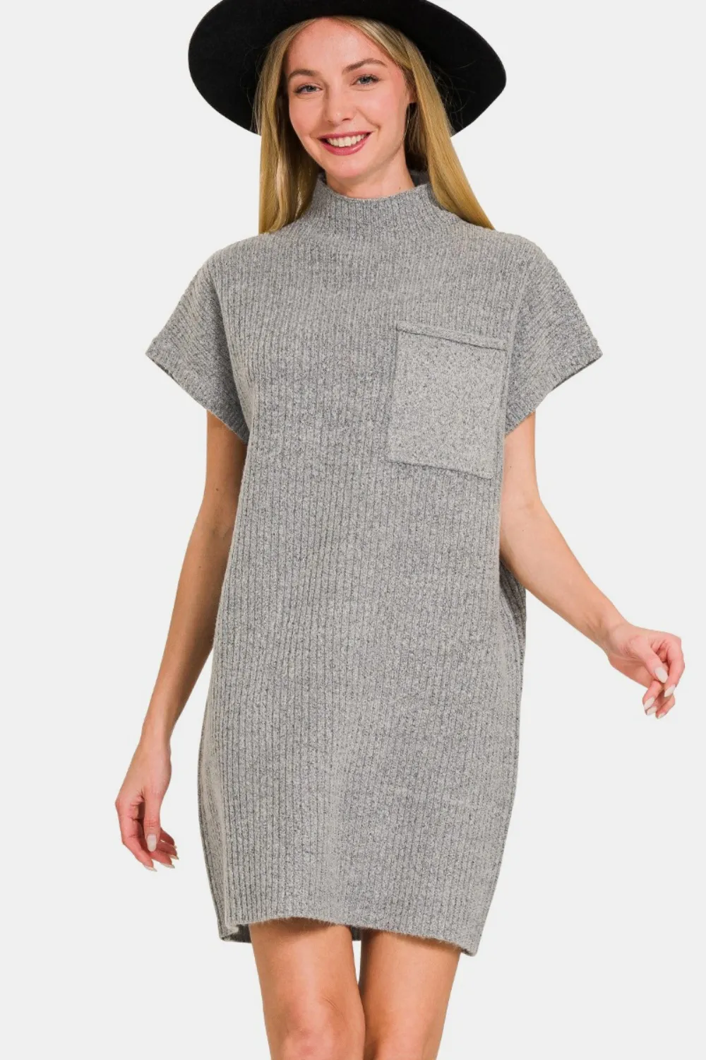 Short Sleeve Sweater Mini Dress - Grey
