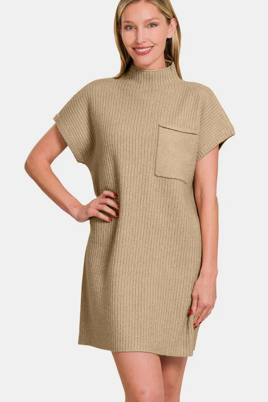 Short-Sleeve-Sweater-Mini-Dress-H.-Mocha Short Sleeve Sweater Mini Dress -  H. Mocha