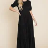 Short Sleeve Tiered Maxi Dress - Black