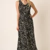 Side Slit Flower Print V-Neck Sleeveless Dress - Black