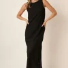 Side Slit Round Neck Sleeveless Dress - Black