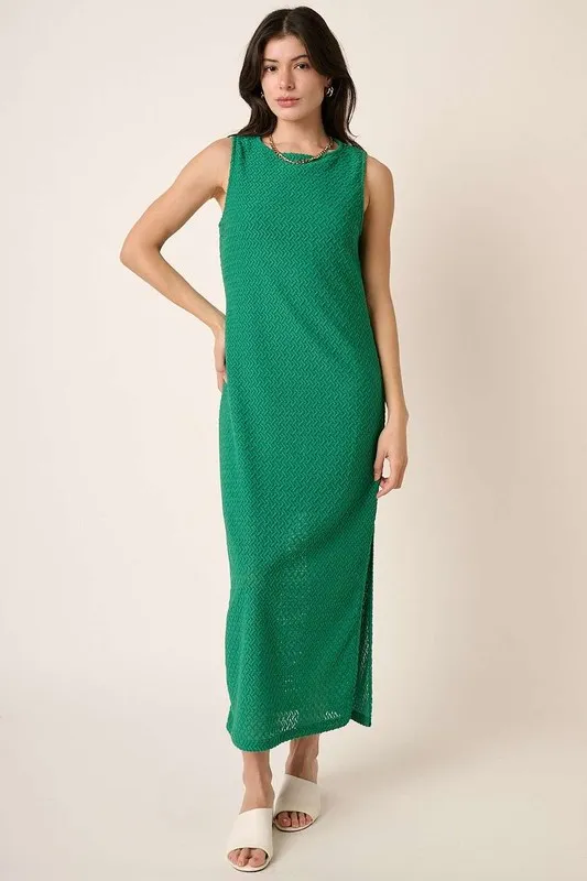 Side Slit Round Neck Sleeveless Dress - Kelly Green