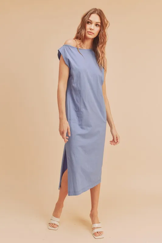 Side Slit Round Neck Sleeveless Midi Dress - Periwinkle