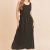 Side Slit Round Neck Sleeveless Tank Dress - Black