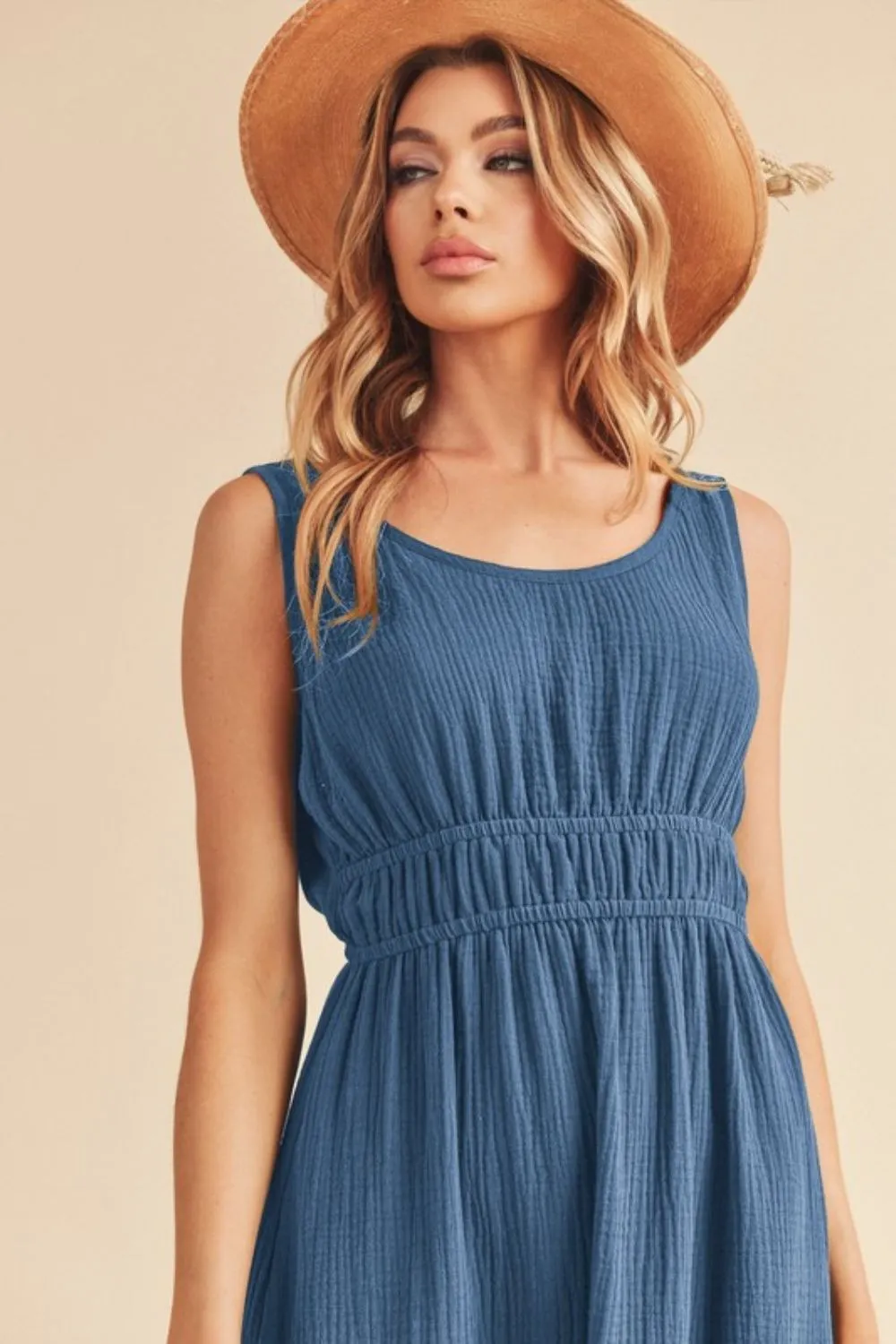 Side-Slit-Round-Neck-Sleeveless-Tank-Dress-Peacock-Blue-2