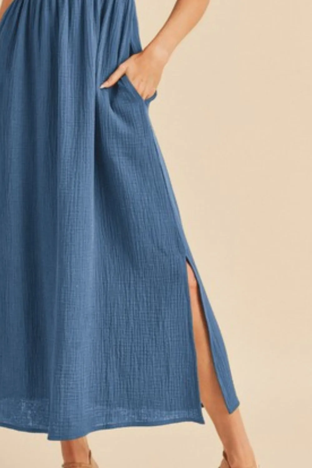 Side-Slit-Round-Neck-Sleeveless-Tank-Dress-Peacock-Blue-3