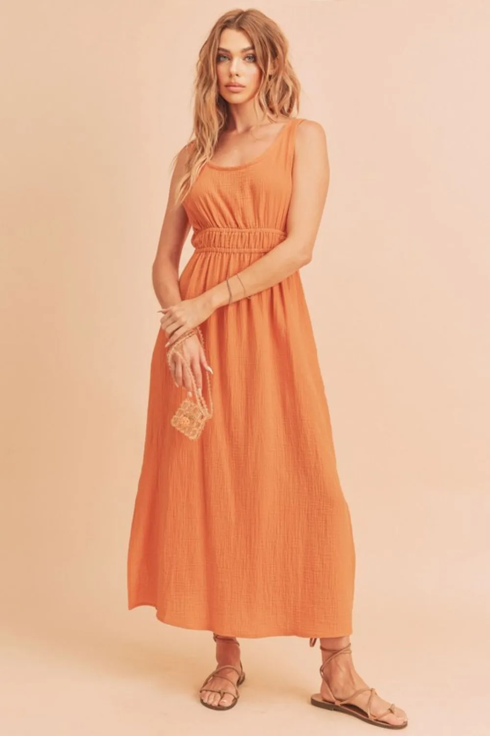 Side-Slit-Round-Neck-Sleeveless-Tank-Dress-Tangerine-1