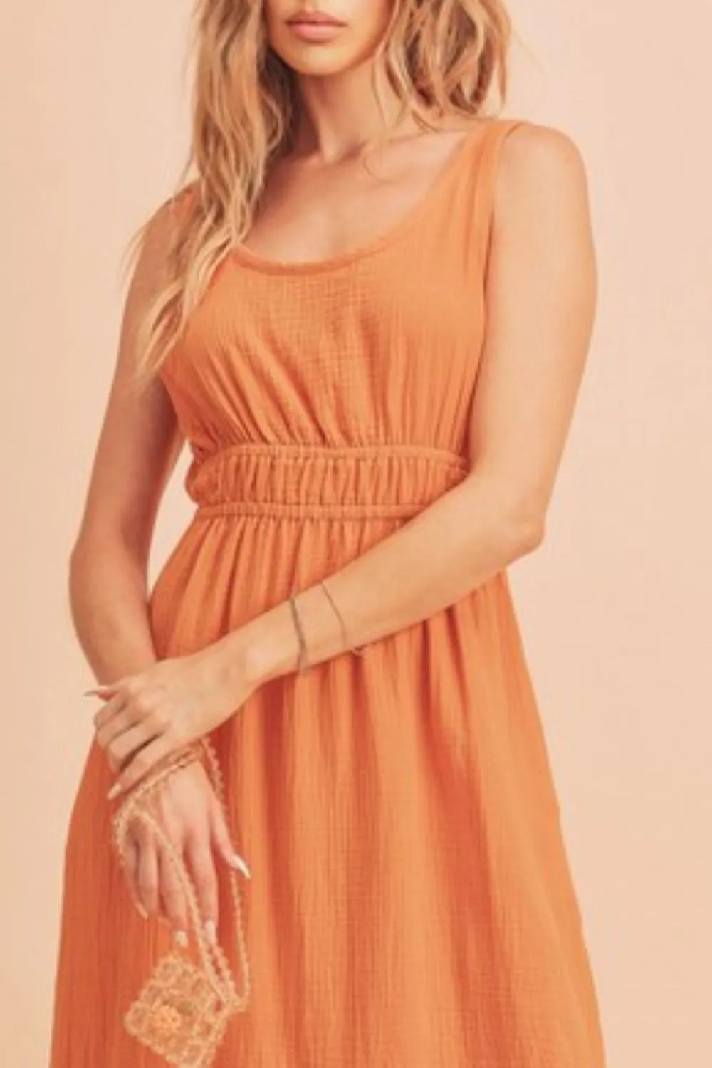 Side-Slit-Round-Neck-Sleeveless-Tank-Dress-Tangerine-3