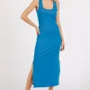 Side Slit Wide Strap Midi Tank Dress - French Blue