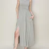 Sleeveless Slit Midi Dress - Gray