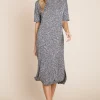 Slit Round Neck Half Sleeve Midi Dress - Grey
