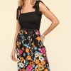 Smocked Cami Floral Dress - Black