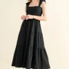 Smocked Ruffled Tiered Dress - Black