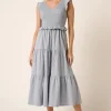 Smocked Ruffled Tiered Midi Dress - Dusty Blue