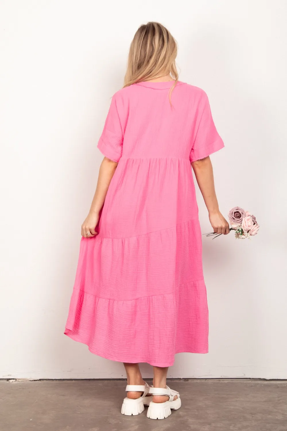 Soft-Crinkle-Gauze-Short-Sleeve-Midi-Dress-Pink-2