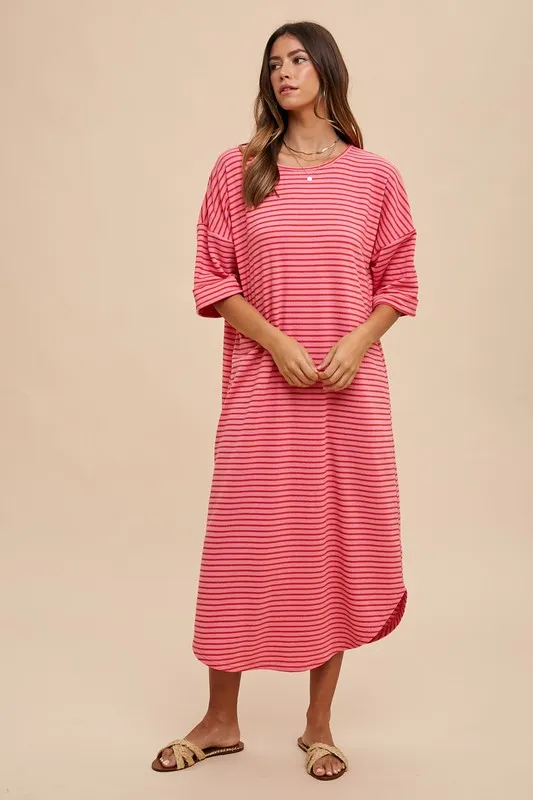 Striped-Round-Neck-Terry-Midi-Dress-Hot-PinkRed-4