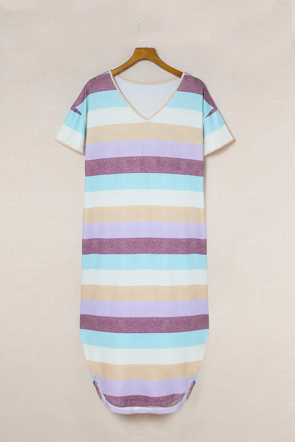 Striped-V-Neck-Curved-Hem-Midi-Dress-Purple-2