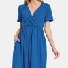 Surplice Short Sleeve Brushed DTY Dress - Classic Blue