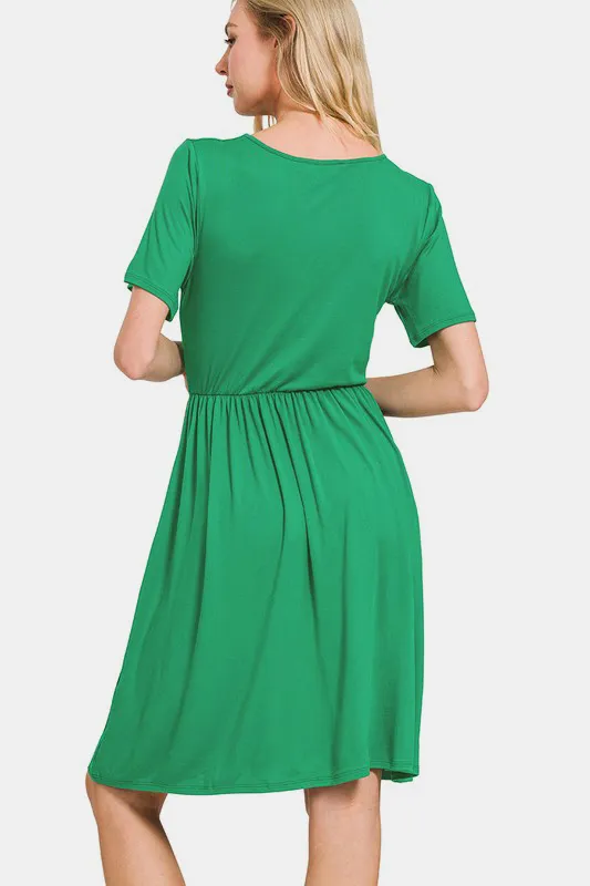 Surplice-Short-Sleeve-Brushed-DTY-Dress-Green-2