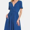 Surplice Short Sleeve Brushed DTY Dress - Navy