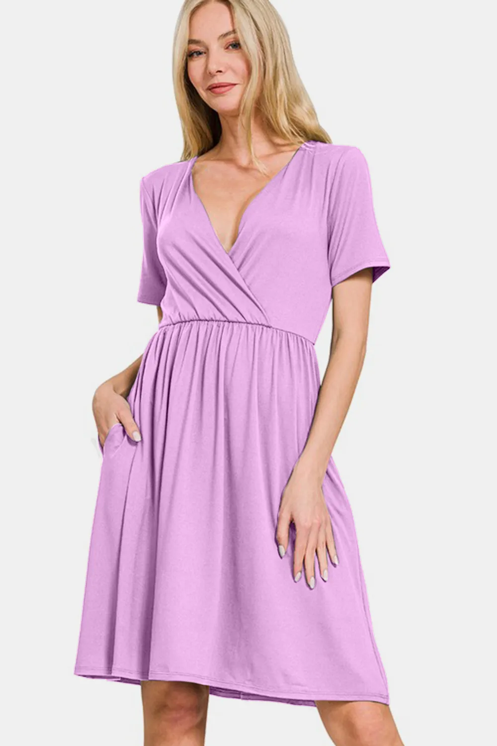 Surplice-Short-Sleeve-Brushed-DTY-Dress-Pink-Purple-3