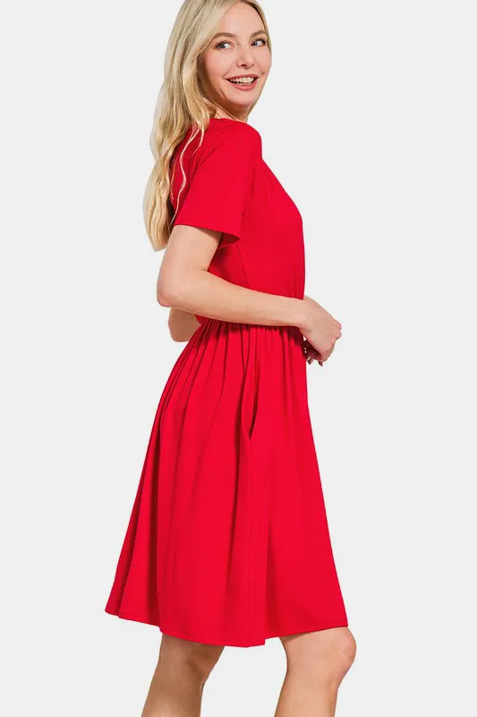 Surplice-Short-Sleeve-Brushed-DTY-Dress-Red-3