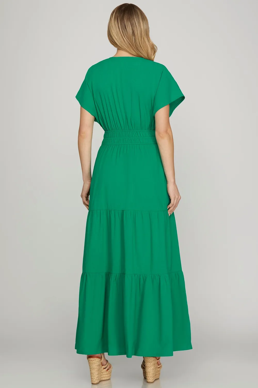 Surplice-Short-Sleeve-Tiered-Maxi-Dress-With-Pockets-Green-4