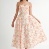 Sweetheart Neckline Floral Printed Midi Dress - Orange