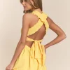 Texture Crisscross Back Tie Smocked Maxi Dress - Banana