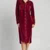Texture Curved Hem Button Down Shirt Dress - Burgundy