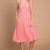Texture Square Neck Tank Dress with Pockets - Happypink