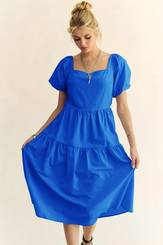 Textured-Fabric-Short-Puff-Sleeve-Midi-Dress-Cobalt-3