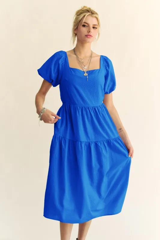 Textured-Fabric-Short-Puff-Sleeve-Midi-Dress-Cobalt-4
