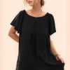 Textured Ruffle Boat Neck Shift Dress - Black