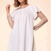 Textured Ruffle Off-Shoulder Pockets Shift Dress - White