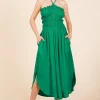 Tie Back Shirring Dress with Pockets - Green Pop