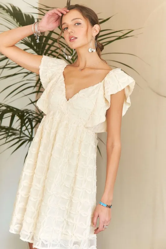 Tie-Back-V-Neck-Ruffle-Sleeve-Dress-Ivory-3