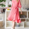 Tie Front Ruffle Hem Dress - Coral