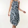 Tied Ruched Floral Sleeveless Knee Length Dress - Black
