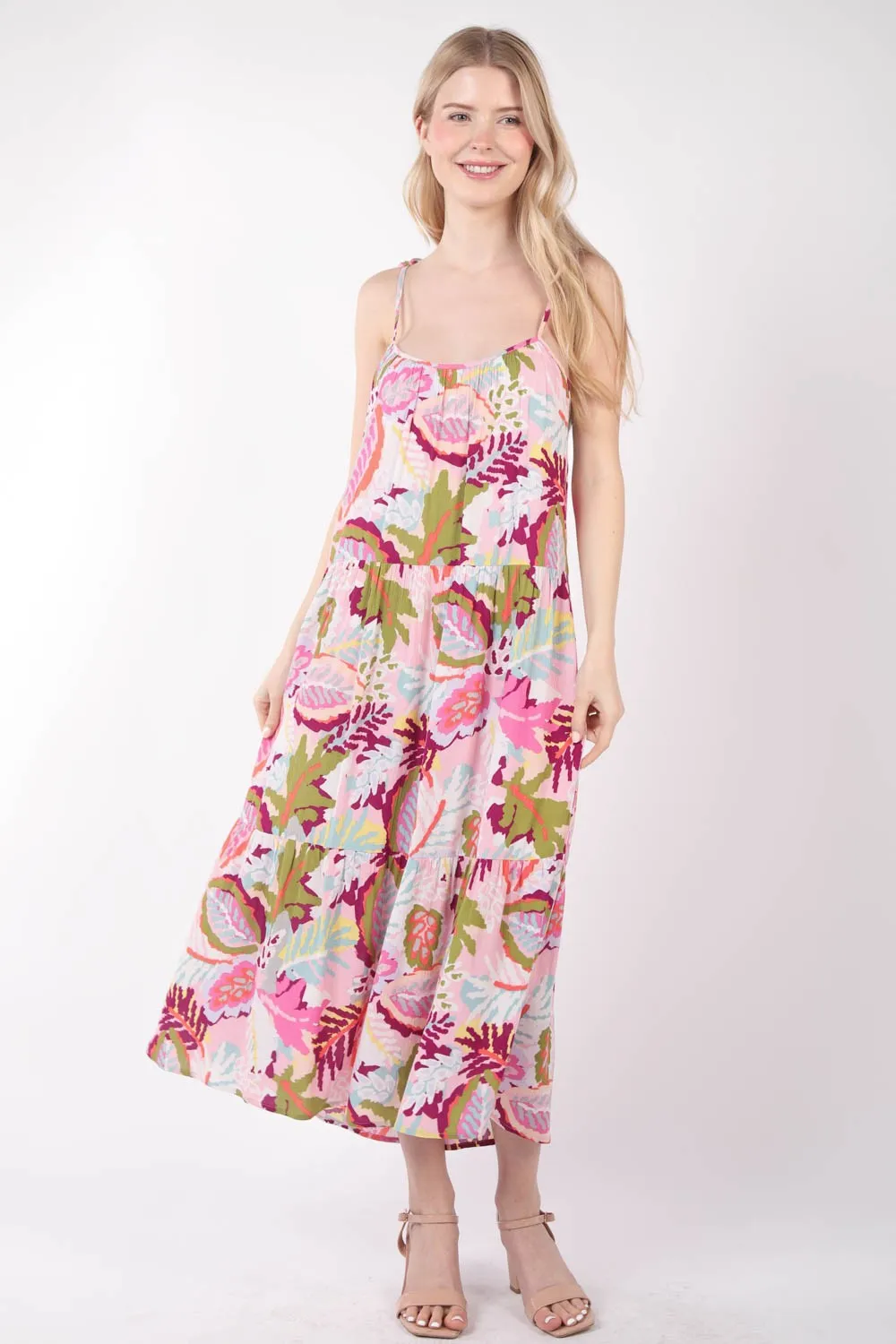 Tropical Printed Cami Midi Dress - Pink Mix