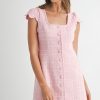 Tweed Scallop Hem Line Mini Dress - Rose