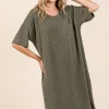 Urban Rib Knit Short Sleeve Tee Dress - Army Green