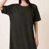 Urban Rib Knit Short Sleeve Tee Dress - Charcoal